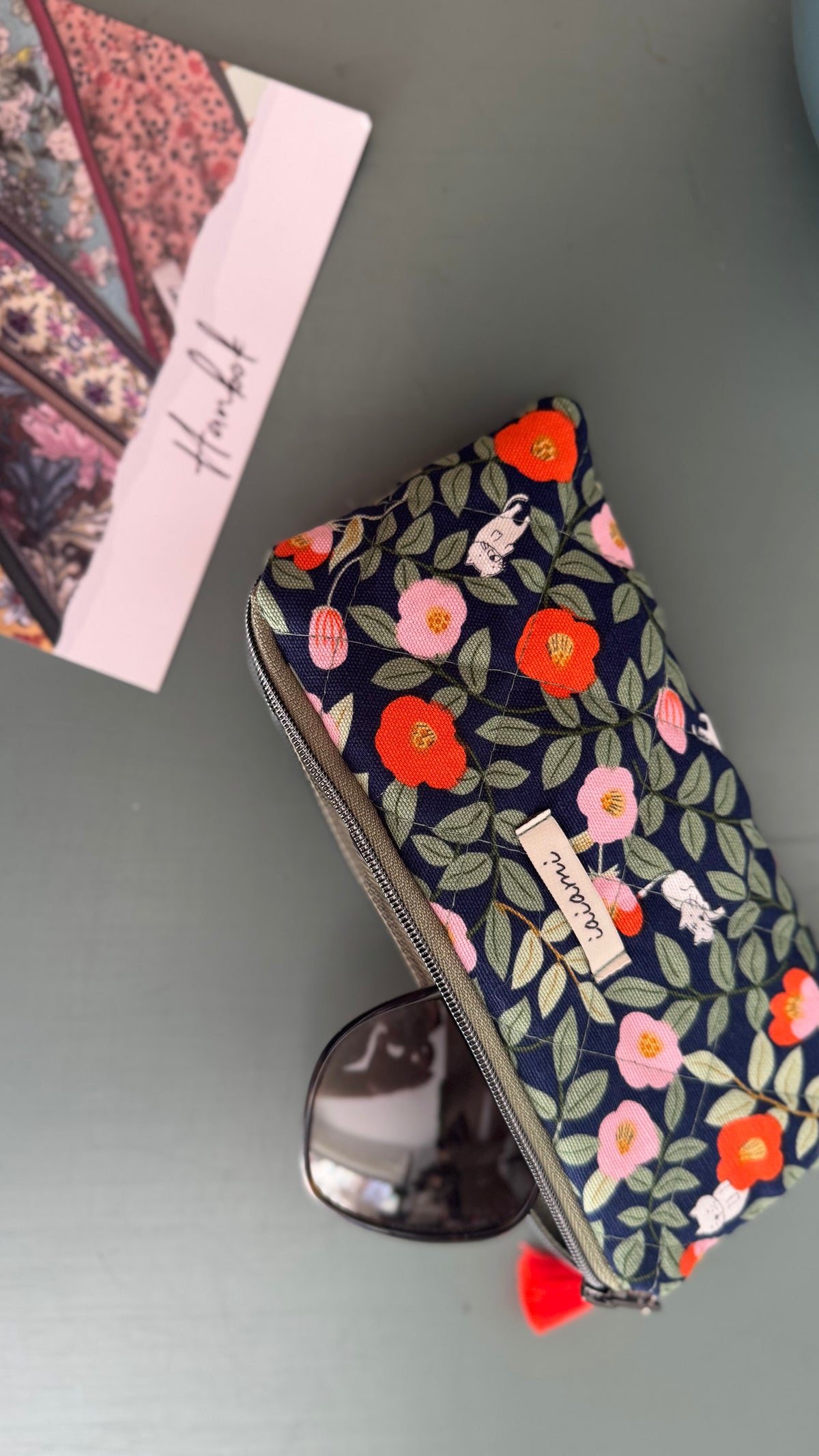 Astuccio trapuntato (Porta occhiali) - Fiori Arancio Verde  (Hanbok)