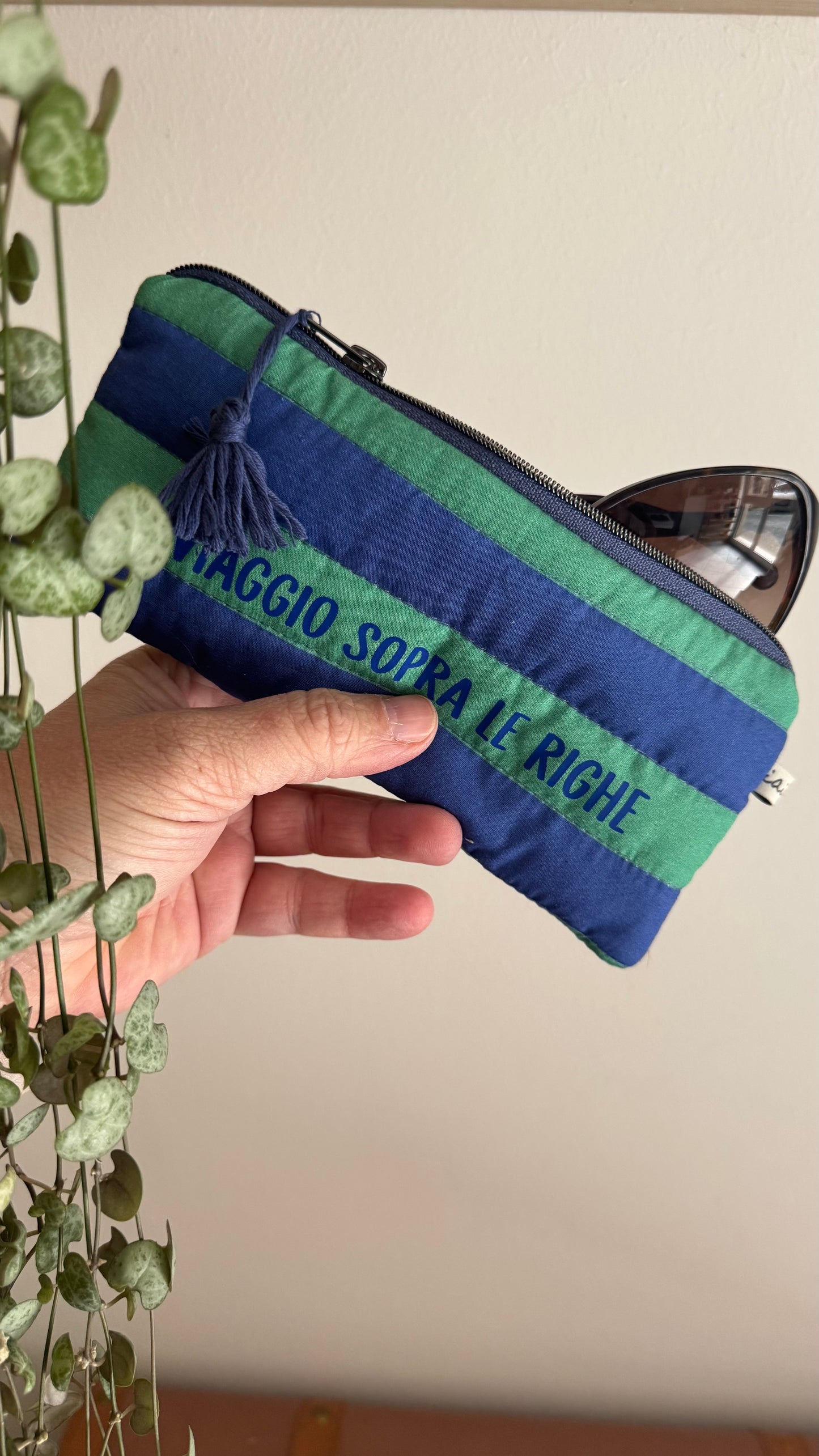 Astuccio trapuntato (Porta occhiali) - Verde & Indaco (Stripes)