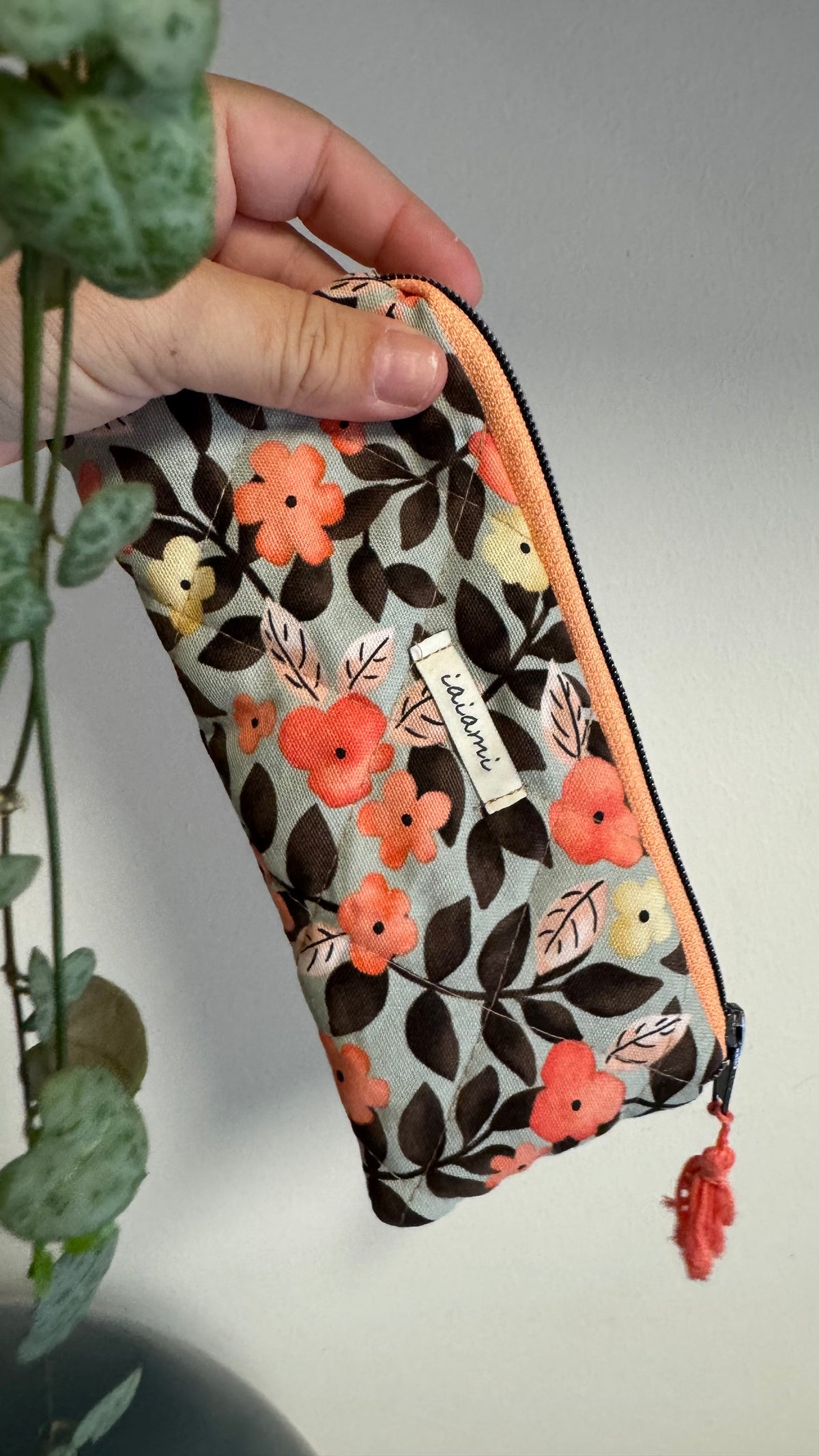 Astuccio trapuntato (Porta occhiali) - Fiori Arancio Grey  (Hanbok)