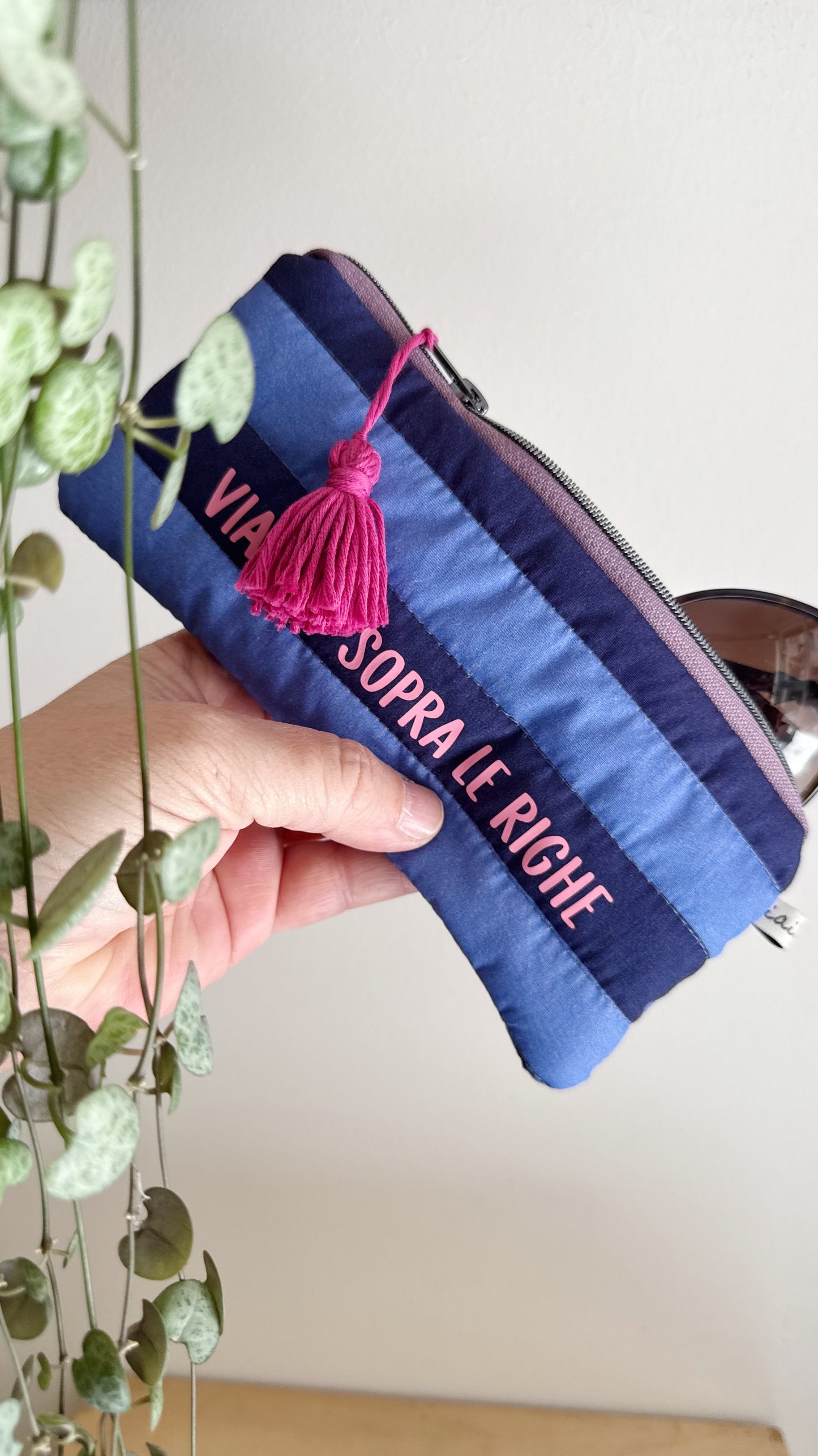 Astuccio trapuntato (Porta occhiali) - Blue & Indaco (Stripes)