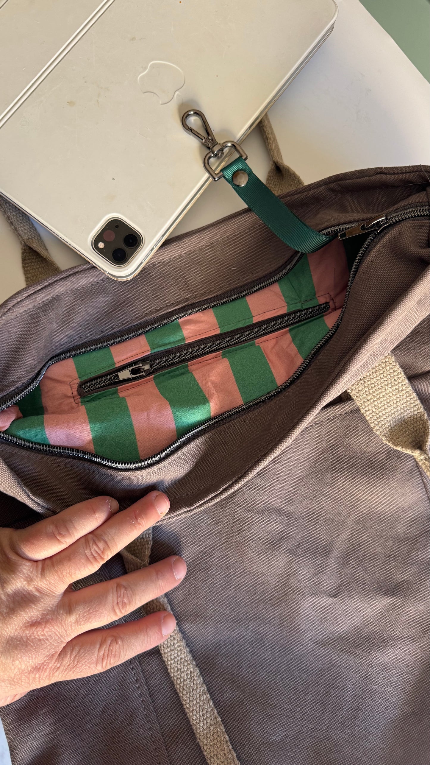 Tote Bag Tamalito - Grigio /Verde & rosa (Stripes)