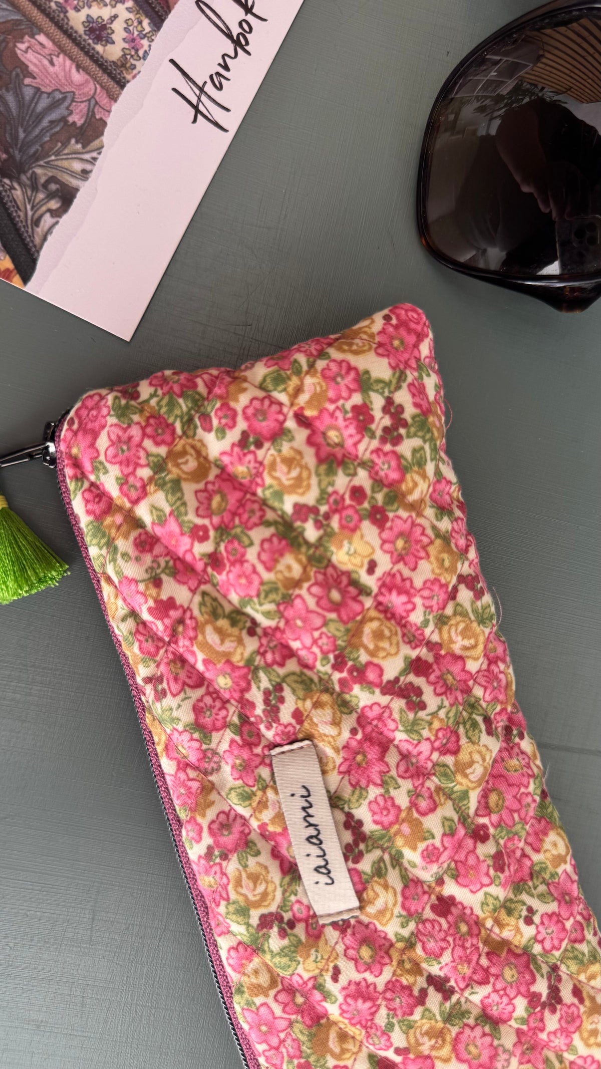 Astuccio trapuntato (Porta occhiali) - Fiorellini Rosa e Verde  (Hanbok)