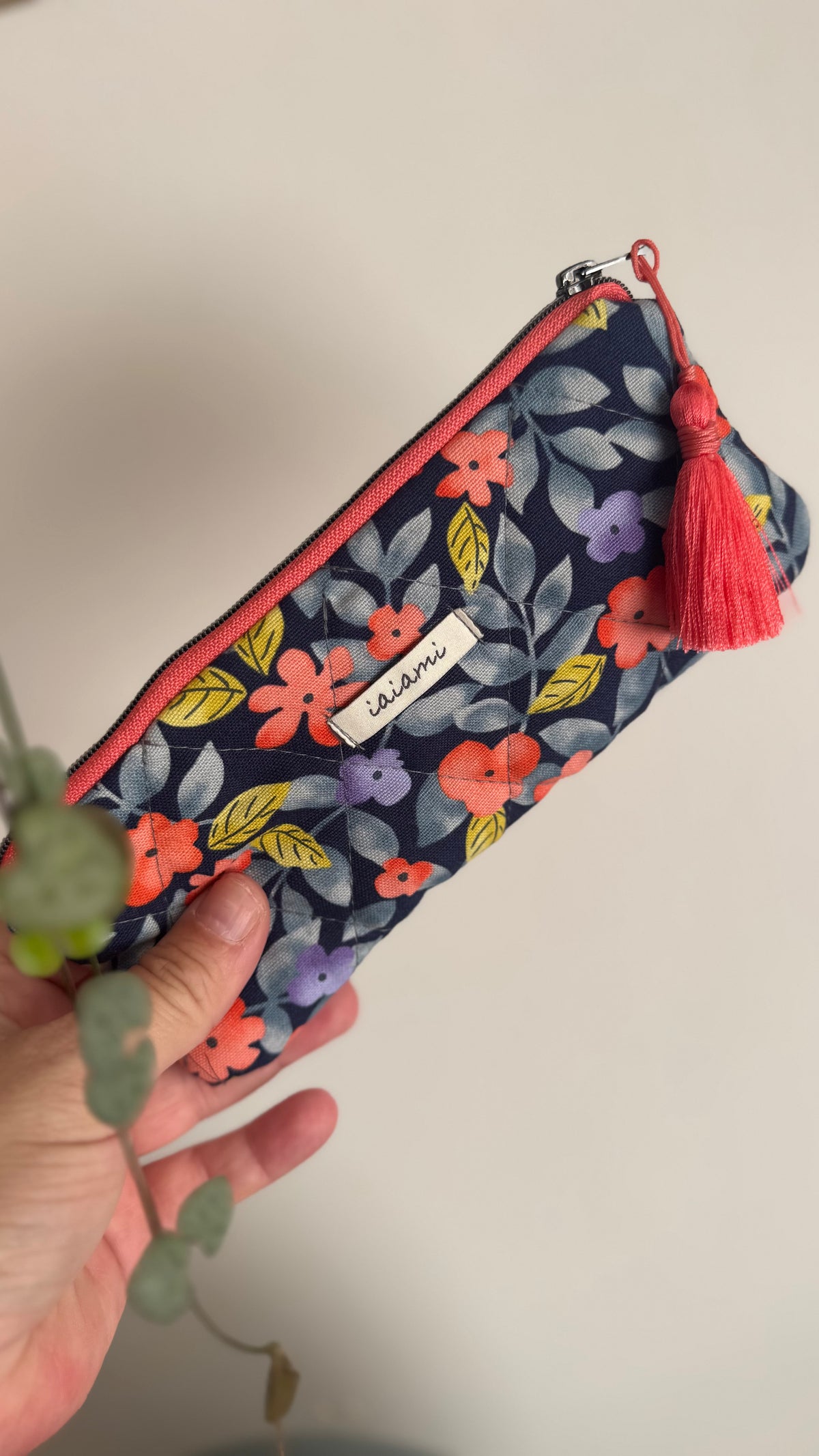 Astuccio trapuntato (Porta occhiali) - Fiori Arancio Blue  (Hanbok)